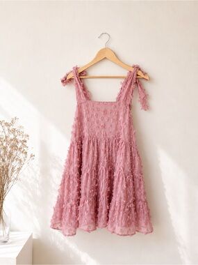 Sister Jane Ramble Blossom Mini Dress in Pink Floral Appliqué Size Large